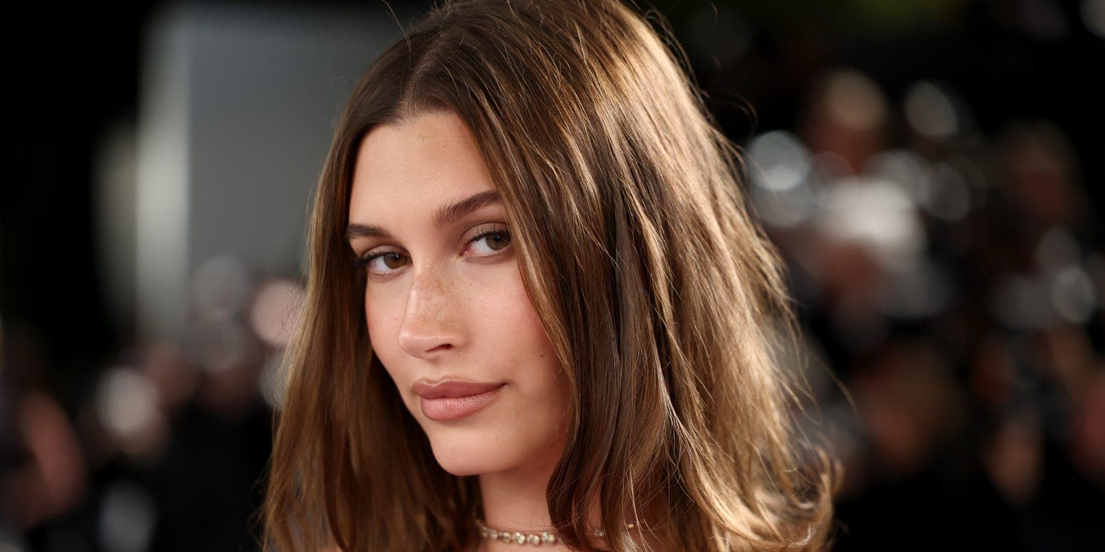 Hailey Bieber with dark espresso brunette hair
