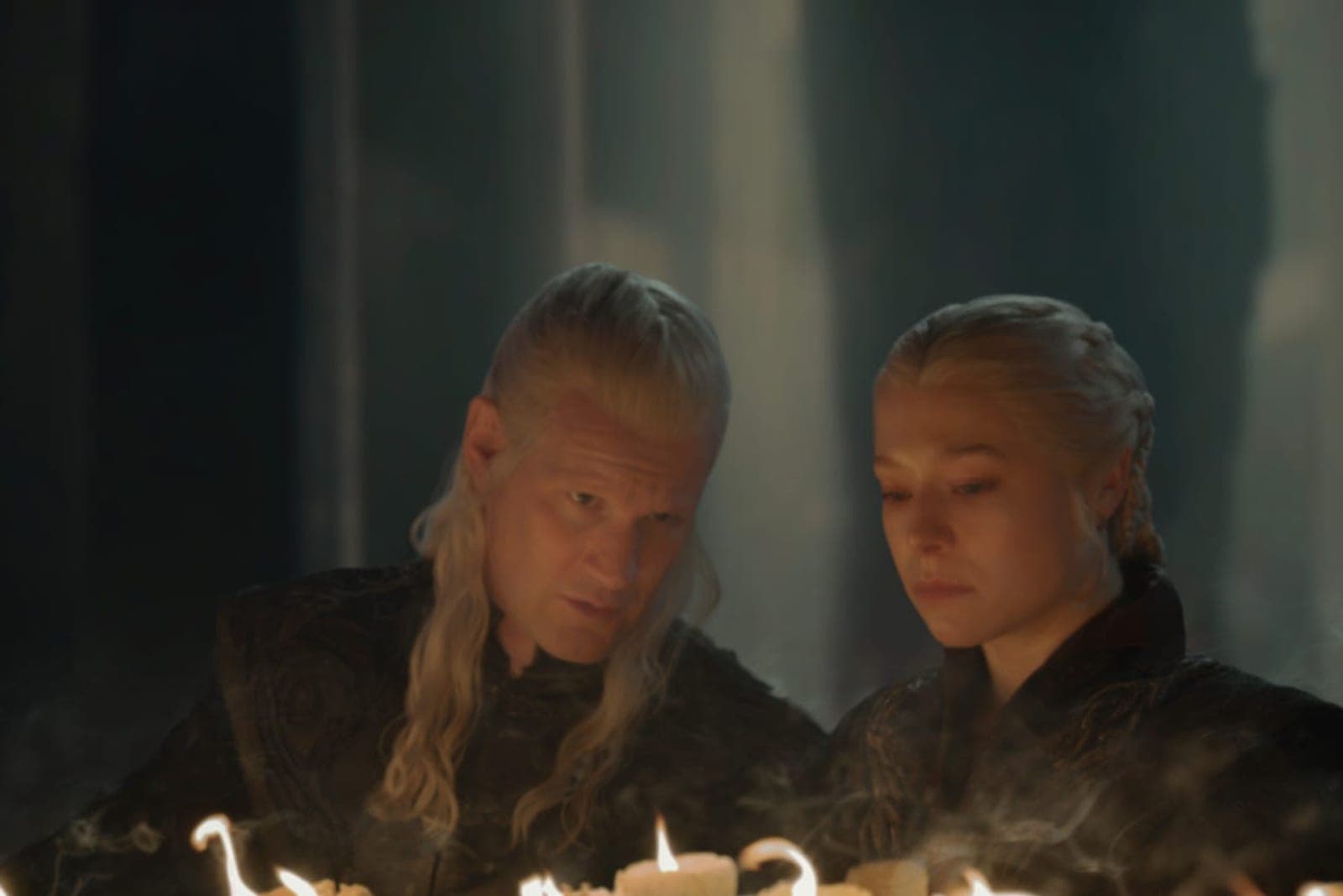 Two characters in a scene from House of the Dragon season three