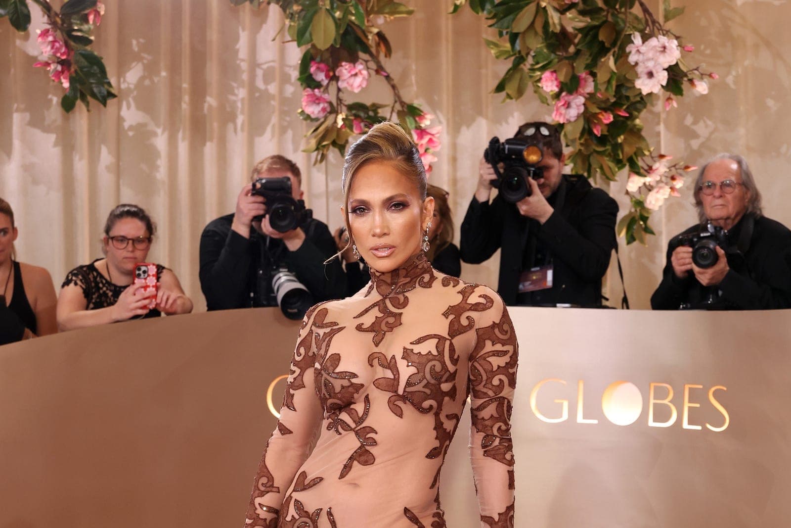 Jennifer Lopez photographed on the red carpet at an awards ceremony