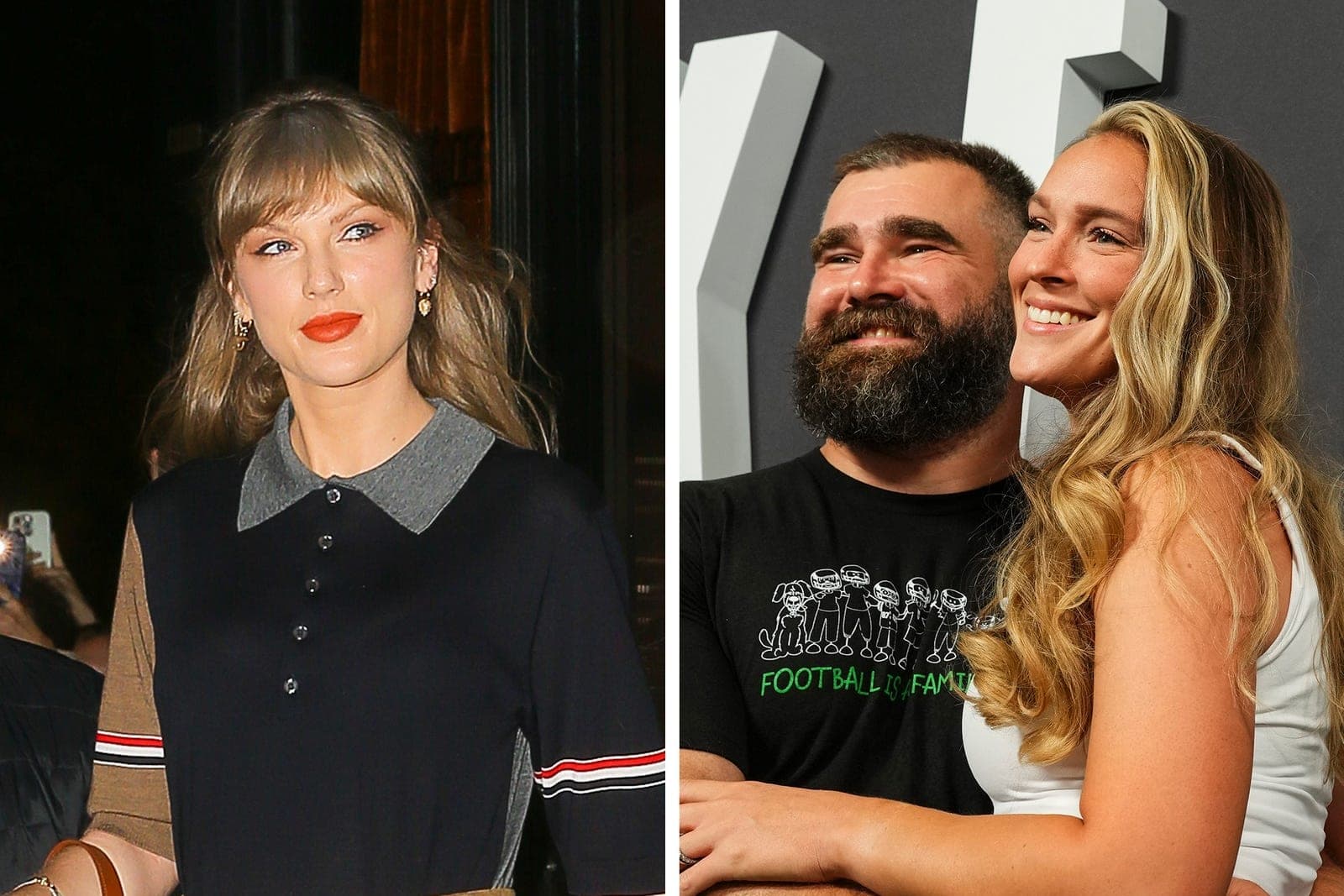 Taylor Swift with Jason and Kylie Kelce at a public event