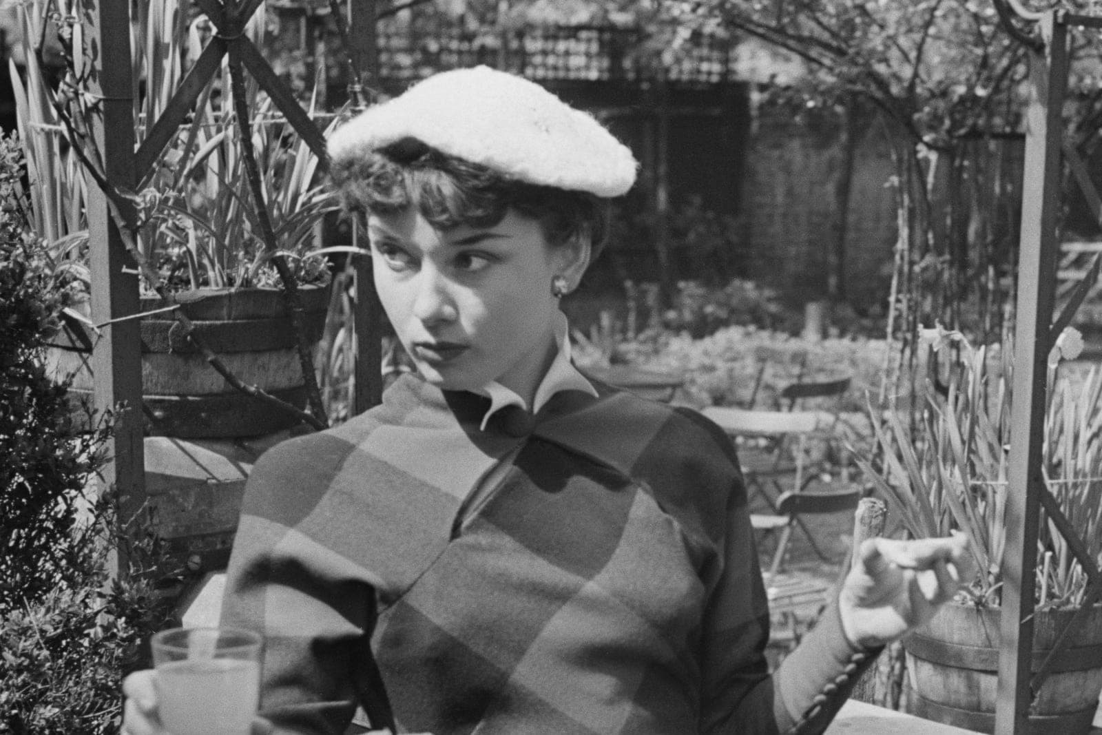 Audrey Hepburn photographed outdoors at Kew Gardens